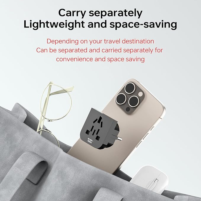 Universal Travel Adapter, 2500W Power Rating, International Plug Set, Dual Type-C Fast Charging Ports