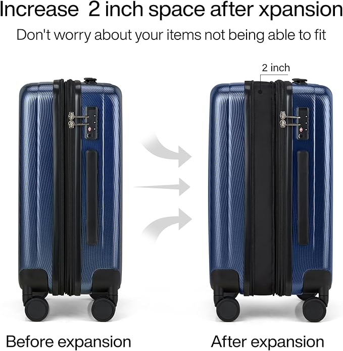 Hanke Expandable Hardshell Luggage Sets 3 piece Carry On Luggage with Wheels Suitcases Lightweight Checked Travel Luggage Rolling Large Suitcase Travel Luggage Bag Woman Men 20/24/29 Inch(Dark Blue)