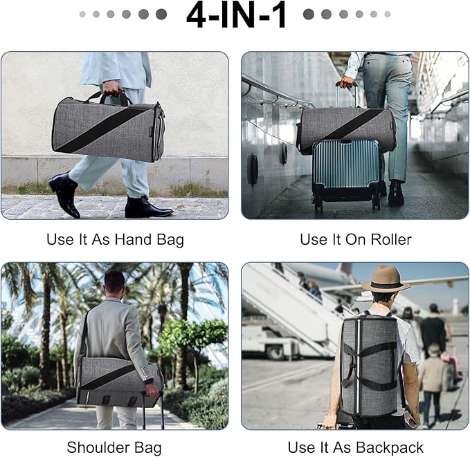 Convertible Garment Bag with Shoulder Strap, Carry on Garment Duffel Bag for Men Women - Hanging Suitcase Suit Travel Bags