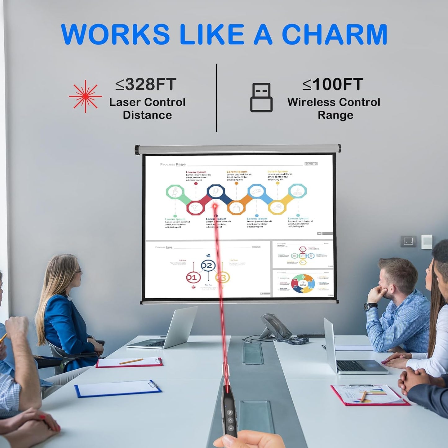 Presentation Clicker Telescopic Pointer: Powerpoint Remote Wireless Presenter Red Laser Stylus Pen for Touch Screen, Google Slide Smart Board Retractable Stick for Mac Computer (Rechargeable)