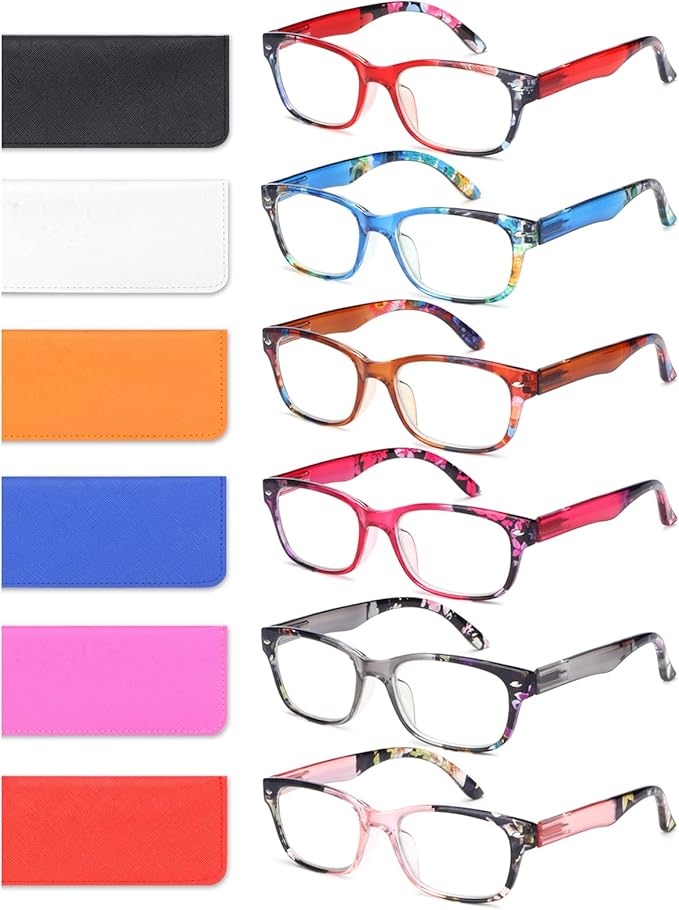 6 Pack Reading Glasses for Women Men Blue Light Blocking Spring Hinge Computer Readers, Anti Eyestrain/Glare