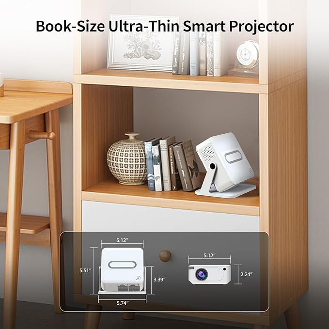 Mini Projector 4K support with WiFi 6 and Bluetooth 5.0, 4w Speaker, Auto Vertical Keystone 45° Rotatable Portable Proyector for Home Bedroom Outdoor