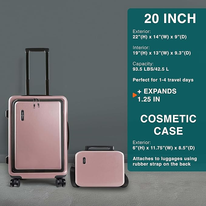 Luggage Sets 3 Piece, 22 Inch Carry on Luggage and 24 Inch Suitcases with Wheels Spinner, Durable Hard Shell Suitcase Set, Expandable Travel Suitcase, Pink