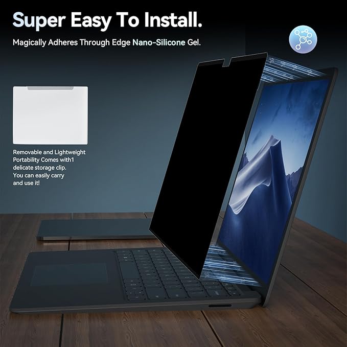 Privacy Filter Compatible with 13.5 Inch Surface Laptop 5/4/3/2/1,Easy On/Off Removable Anti-Glare Blue Light Laptop Privacy Screen Black Security Private