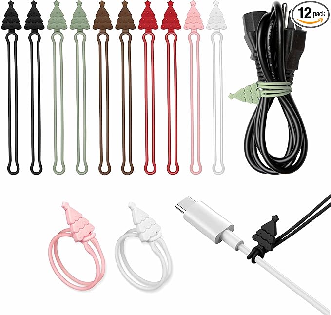 Nearockle Silicone Cable Ties Cord Organizer, 12Pcs 4.5" Reusable Cord Ties for Bundling Electrical Wire in Home, Office, School, Cute Cable Organizer Travel Essentials (Multicolor)