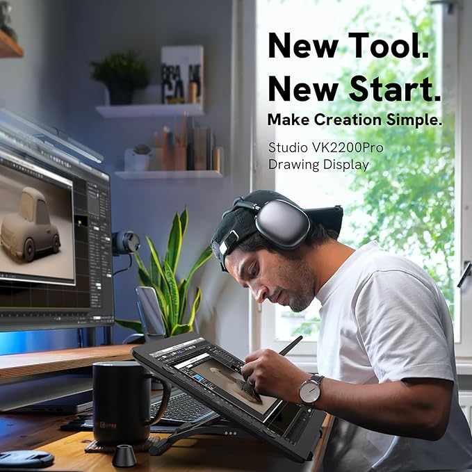 Drawing Tablet with Screen,VEIKK VK2200PRO Drawing Monitor,21.5 Inch Full-Laminated Screen,with 2 Customized Quick Dials,8 Shortcut Keys and Adjustable Stand (92% NTSC,120% sRGB)