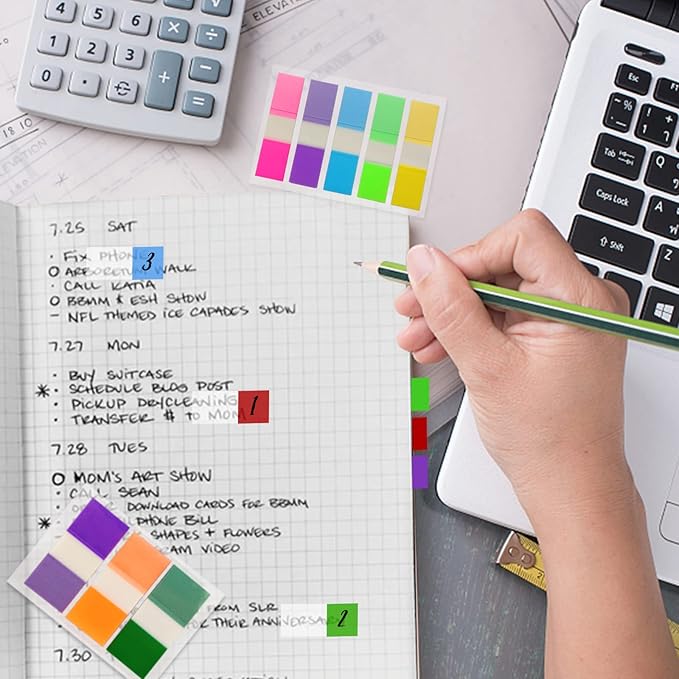 KICNIC Sticky Tabs 400 Pcs, 2 Sizes (1.77×0.79 in & 1.77×0.39 in) Fluorescent Pop Up Book Tabs, Adhesive Index Page Markers, Reusable School Office Supplies, 4 On-The-Go Dispensers (10 Colors)