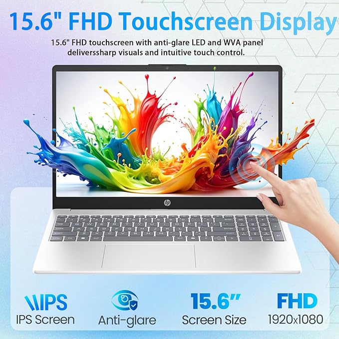 HP Flagship 15.6-inch Touchscreen Laptop Computer - AMD Ryzen 7 7730U • FHD Touch Anti Glare Display • for Business & Student • AI Copilot • WiFi 6 • HD Camera • Win 11 Pro (64GB RAM | 2TB SSD)