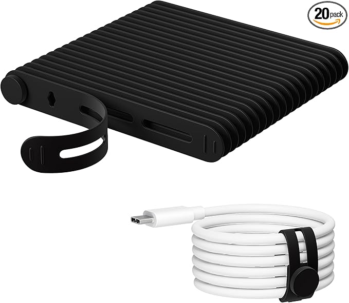 20Pcs Nearockle Reusable Cable Ties, Adjustable Silicone Cord Organizer Small Zip Ties for Charging Cords Earphone Computer Wire, Office Desk Cable Management Travel Accessories(Black)