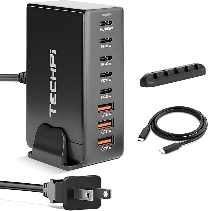 268W GaN USB Type C Charger 8 Ports Fast Charging Station PD QC4.0, USB C Laptop Charger Compatible with MacBook Pro/Air, iPads, Samsung Galaxy Note, iPhone 16/15/14/13/12 Mini/Pro/Pro Max