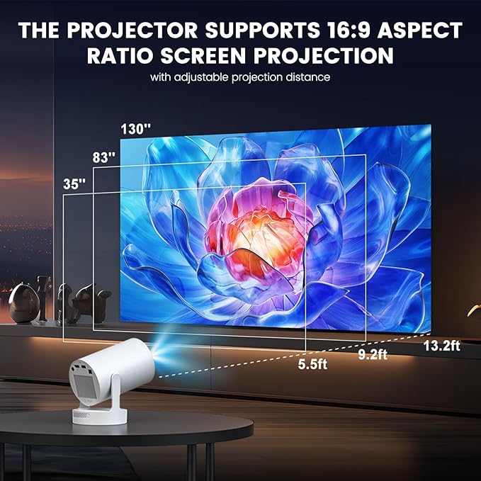 【Electric Focus】Mini Projector,Support 4K with Bluetooth 5.4 WIFI6,48watt Sound Base Speaker, 260 ANSI,Android 11,210° Rotation,auto Keystone Correction Video Projector HY300 Plus