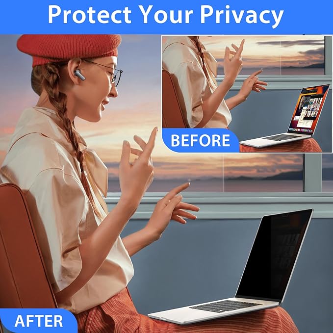 ZOEGAA MacBook Air 15 inch Privacy Screen (2023-2025), Privacy Screen MacBook Air 15 inch for M2, M3, M4, Pro, Max Chip, Removable 15.3 inch Laptop Anti-Spy Filter Anti-Glare Blue Ray Reduction