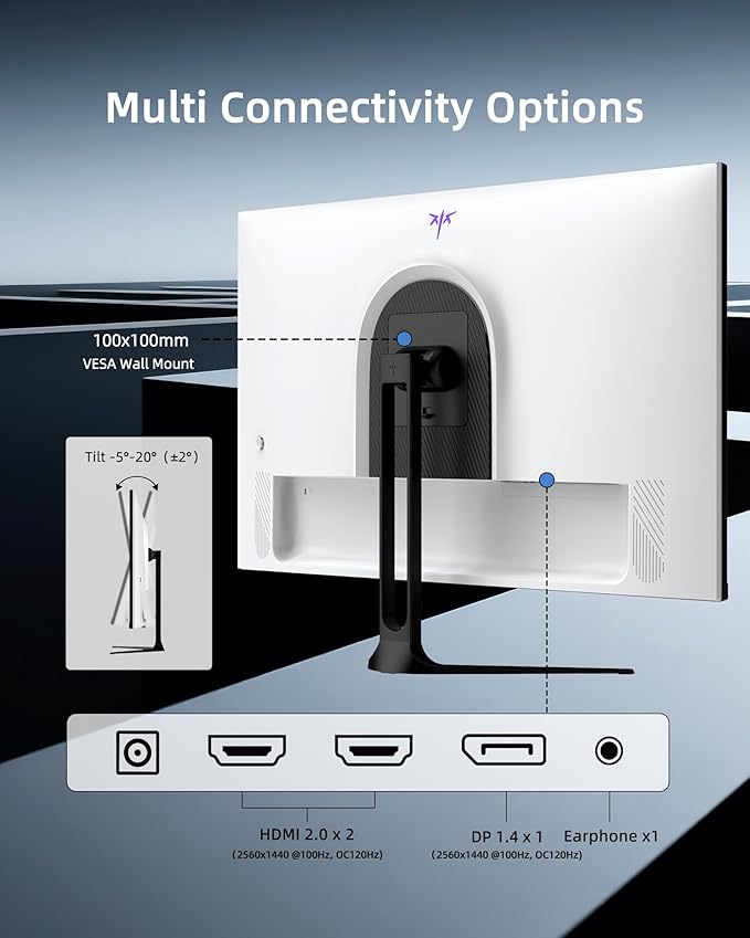 KTC 32 Inch Computer Monitor 2K - 1440P IPS Monitor 120Hz, Adaptive Sync, 109% sRGB, HDR10, Eye Care, HDMI Displayport, Tilt, VESA Compatible, 100Hz PC Monitors for Home Office Gaming, White, H32D6