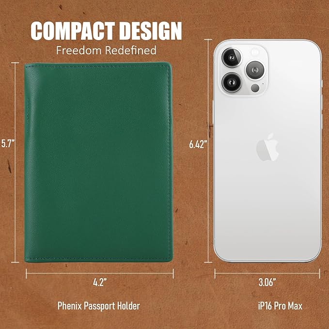 STAR VISTA Phoenix Leather Passport Holder, Calfskin Leather Travel Wallet - RFID Blocking, ID Window, Zipper Pocket, Pen & Notebook Included, AirTag Holder, Mint