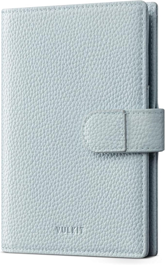 VULKIT Leather Passport Travel Wallet for 2 Passports Slim Double Passport Holder RFID Blocking with ID Window for Women or Men