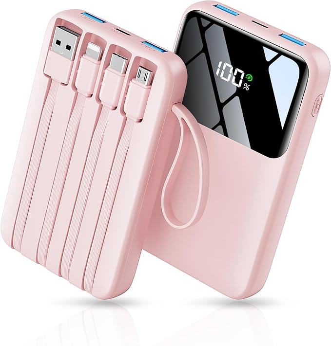Power Bank, 15000mAh Portable Charger with Built in Cable, 22.5W Fast Charging, 6 Outputs, Slim Travel Essential Battery Pack with LED Display, Compatible with iPhone 16/15/14/13, Samsung, iPad, etc