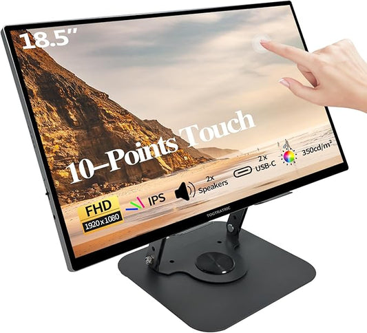 18.5 Inch Touchscreen Large Portable Monitor Metal Shell IPS HDR 1080P with Smart Cover & Rotatable Stand & Speakers, 99% sRGB, 350cd/m², VESA, USB-C HDMI External Touch Screen for Mac/Laptop/PC/Phone