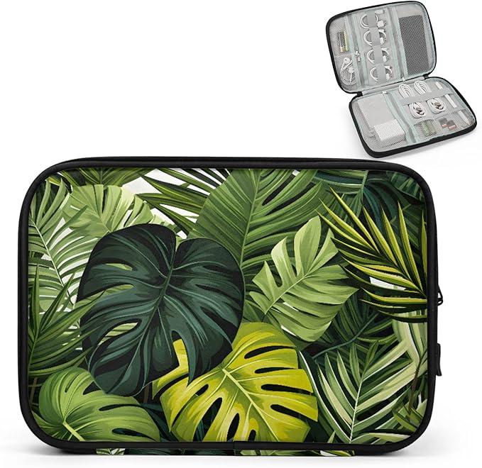 Tropical Leaves Jungle Electronics Travel Organizer Case, Tech Accessories Cable Storage Bag for Cords, Charger, Phone, Hard Drive
