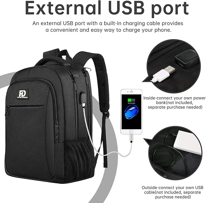 Large Travel Laptop Backpack, Business Anti Theft Slim Sturdy 18 Inch Laptop Backpack with USB Charging Port, Waterproof College Computer Bag Gift for Mens & Women Backpack, Black