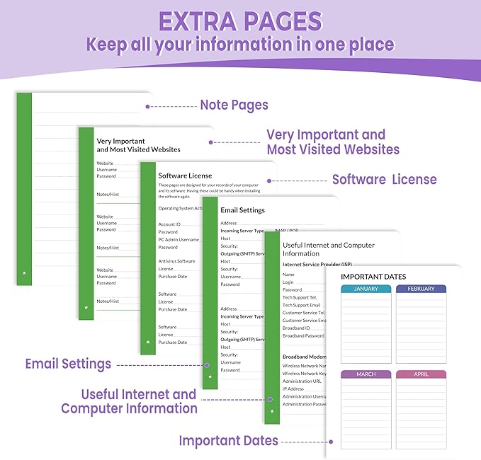 SUNEE Password Book with Colorful Alphabetical Tabs, Password Books for Seniors, Password Keeper Book for Computer and Internet Address Website Login, 5.3''x 7.7''- Purple