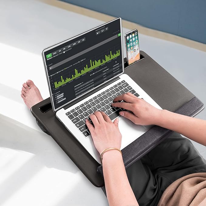 Large Lap Laptop Desk - Full PU Material Mouse Pad Gaming Tray - Portable LapDesk with Phone Holder & Wrist Rest for Notebook, MacBook, Tablet, Bed, Sofa(Gray, Fit Up 17.3-in Laptops)