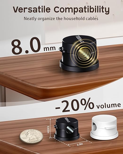 Magnetic Cable Clips 360° Rotation Cord Holder, 6Pack Cord Organizer 1s Lock Cable Smooth Adjustable Desk Organizers and Accessories, Adhesive Cord Clips for Nightstand,Phone,Wall,Car,Home Office
