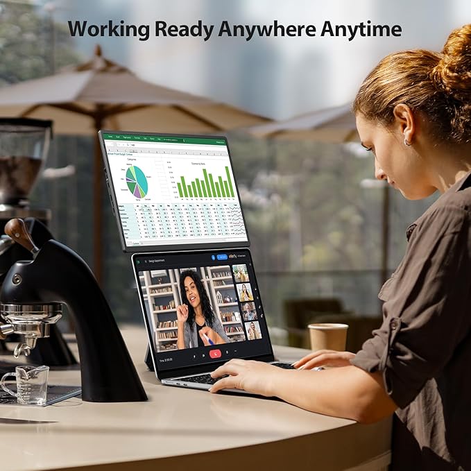 16.2'' Laptop Monitor Extender, 1920 * 1200 USB-C/HDMI with Retractable Stand, Ultra-Slim Laptop Screen HDR Eye Care Computer Display Plug-Play, External Monitor for MAC PC Phone PS4 Switch