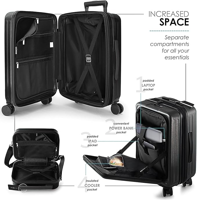 Hard Shell Luggage Sets with Spinner Wheels 4 Piece, Expandable Large Suitcases with TSA Lock, Travel Large Suitcase Set, Black Luggage Set