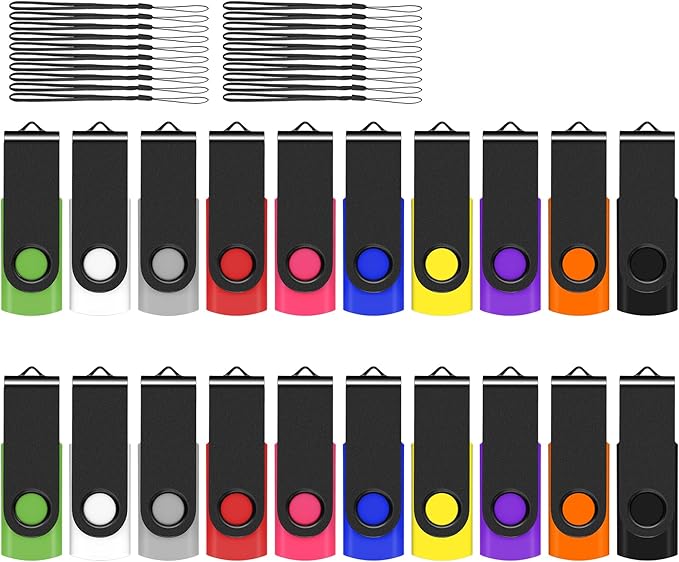 EASTBULL USB Flash Drive Bulk 1GB 20 Pack with Lanyards USB 2.0 Thumb Drive Bulk Memory Stick USB Mass Storage