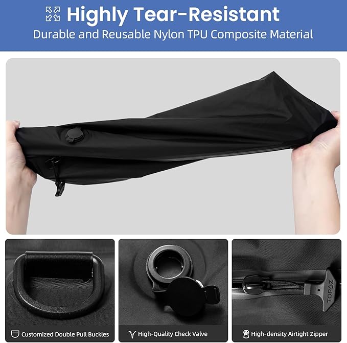 BAGAIL TPU Vacuum Bag for Travel, Reusable Compression Bag with IPX8 Waterproof Zipper, Save Space for Suitcase, Backpack and Carry on (Black, ExtraLarge, No Pump)