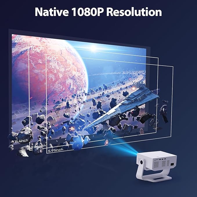 Projector with WiFi and Bluetooth, 1000+ Apps Installed, Electronic Focus & Auto Keystone, Zoom, Native 1080P 650 ANSI 20000Lumen 4K Support Portable Mini Video Projector Outdoor Indoor
