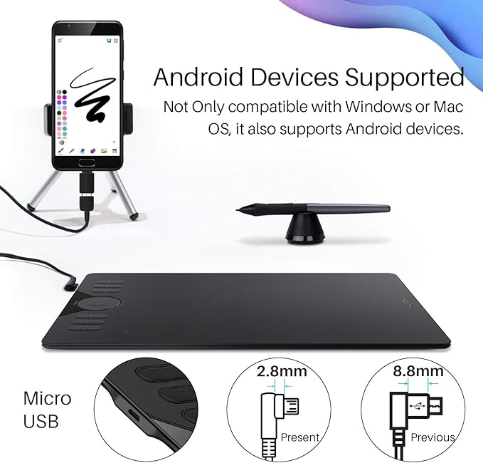HUION Drawing Tablet HS610 Graphic Tablet with Battery-Free Stylus 8192 Pen Pressure Tilt Function, 10x6.25 Inches Digital Art for Animation & Design, Compatible with Windows/Mac/Android