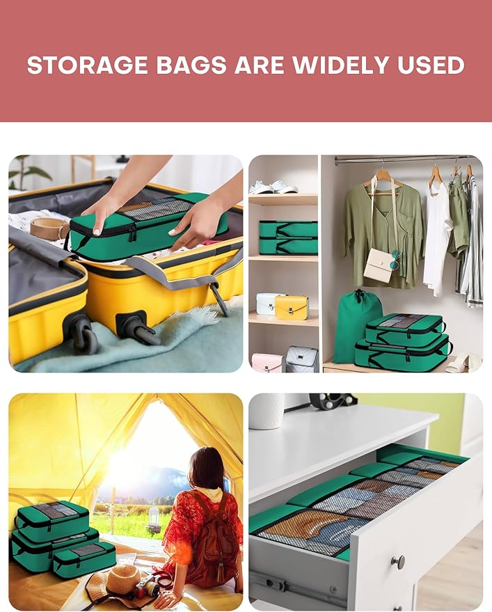 6 PCS Set Compression Packing Cubes for Travel, Lightweight Packing Organizer Bags Travel Essentials for Carry On, Suitcase, Home Closet - Green