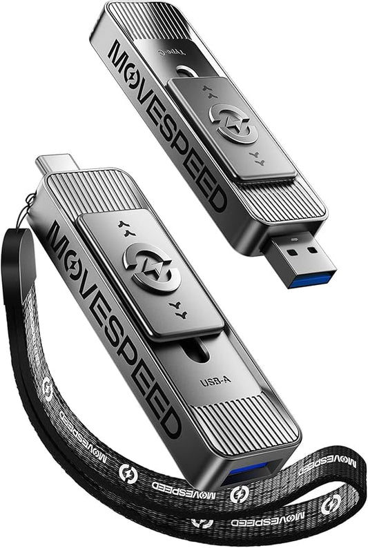 MOVE SPEED 512GB Solid State Drives with Dual Ports & Push-Pull Design — 560MB/s Read Speed, Type C + USB 3.2 Drive Portable ssd for iPhone 15/16/Android/Mac