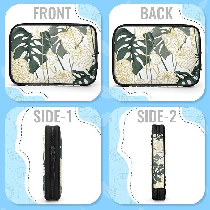 Tropical Palm Leaves Electronics Travel Organizer Case, Tech Accessories Cable Storage Bag for Cords, Charger, Phone, Hard Drive