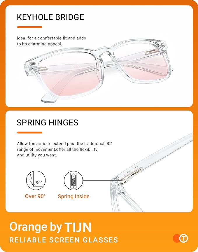 TIJN Blue Light Blocking Glasses for Women Men Clear Frame Square Nerd Eyeglasses Anti Blue Ray Computer Screen Glasses
