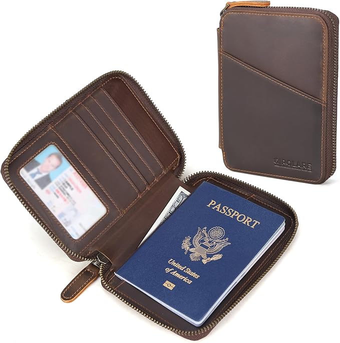 Polare Full Grain Leather Travel Passport Wallet RFID Blocking Passport Holder Soft Bifold Cover Case with YKK Zipper