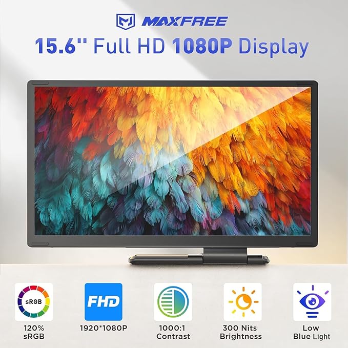 Maxfree S6 Laptop Screen Extender, 15.6'' 1080P Monitor Extender, 11 Display Modes, Plug & Play, Detachable Screen Triple Monitor for Laptop 13"-17.3", Compatible with Mac/Windows/Android/Switch