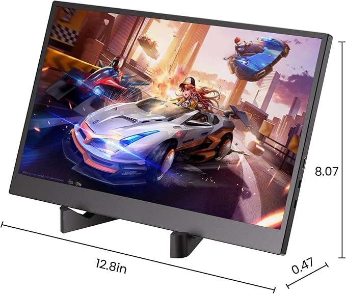 Portable Monitor, 14" HDMI USB-C IPS External Screen, Built-in Dual Speakers Gaming for Laptop PC Display with Stand, Plug & Play,Lightweight Small Monitor for On-The-Go Use,Black
