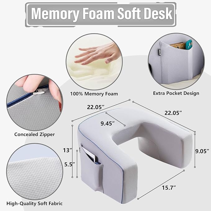 Lap Desk for Adults, Gaming Pillow, Reading Pillow, Lap Desk, Laptop Desk Pillow, Couch Reading Pillow, Memory Foam Bed Rest Pillow for Reading, Laptop Stand for Bed(Grey)