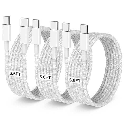 3-Pack Grey 6.6FT 60W USB C to USB C Cable, Type C Fast Charging Cable for iPhone Air 17 16e 16 15 Pro Plus Pro Max，for Galaxy S25/S24, for iPad Pro/Air/mini, for MacBook Pro/Air and More
