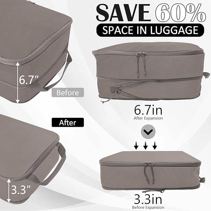 Large Compression Packing Cubes for Travel Accessories, 2 Set Compression Bags Travel Cubes for Packing Suitcase Luggage Organizer Bags Set, Khaki