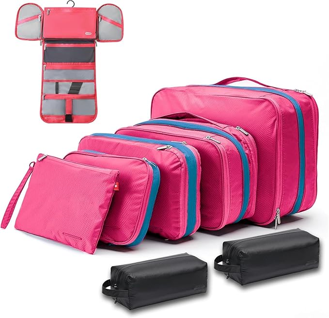 Bee Nesting BeeNesting Waterproof Compression Packing Cubes 5/6/8 sets, Large Travel Packing organizers for Carry on Luggage, 2 Sides Expandable Storage Bags