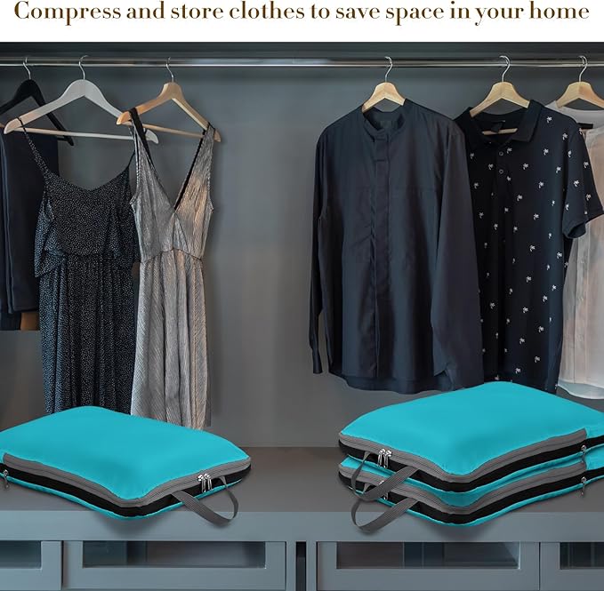 Hosuly 6 Pcs 17.3 x 12.6'' Compression Packing Cube Bag Extra Large Travel Expandable Space Saving Organizers XL for Luggage Storage(Blue)