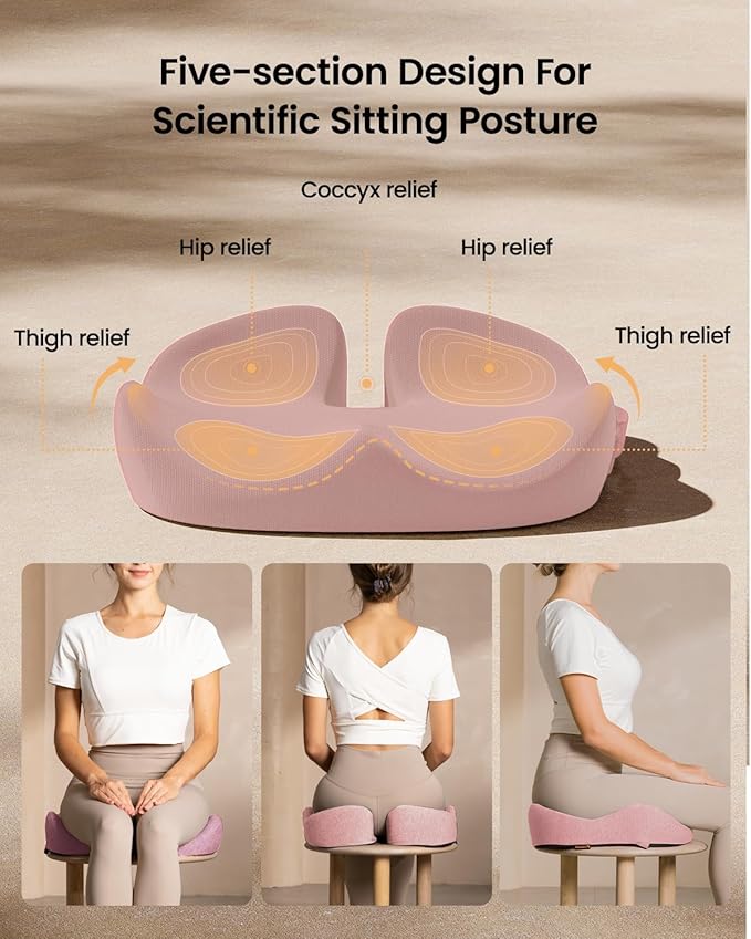 ProtoArc Seat Cushion, Office Chair Cushion for Sciatica, Coccyx Cushion, Ergonomic Memory Foam Seat Cushion for Car, Home, Pressure Relief Pad for Hip, Tailbone, All Day Comfort - Pink