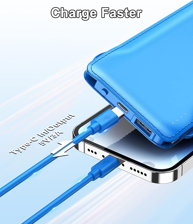 TG90° 10000mah Power Bank Portable Charger with Built-in Cables, Portable Phone Charger Battery Backup Compatible with iPhone 17 16 15 14 13 12 and Android Phones