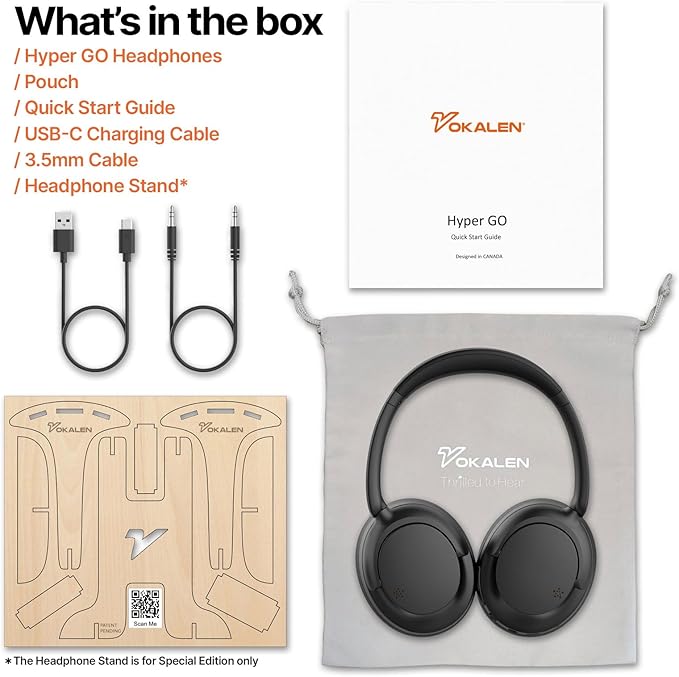 VOKALEN Hyper GO Wireless Over-Ear Noise Cancelling Headphones with Mic, 60H Playtime, Bluetooth Headset, Multi-Device Pairing, Ultra-Lightweight for Travel, Work, Study (Black)