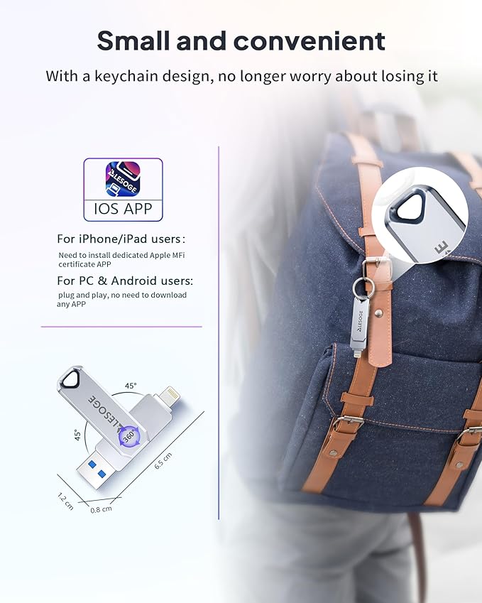 MFi Certified Flash Drive 512GB Thumb Drive USB Memory Stick High Speed External Storage Jump Drive USB Stick Photo Stick for iPhone/iPad/Android/PC and More Devices