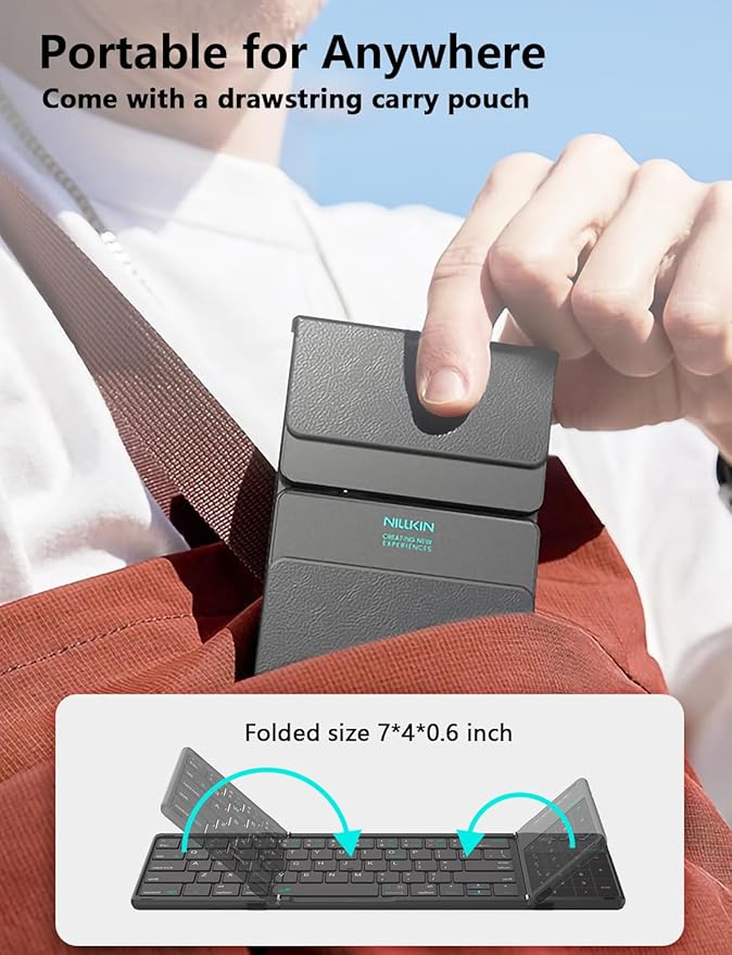 Nillkin Foldable Keyboard with Touchpad, Bluetooth Keyboard with Number Pad, Full Size Keys, Large Trackpad Small Travel Portable Keyboards for iPad Laptop PC Tablets -Khaki