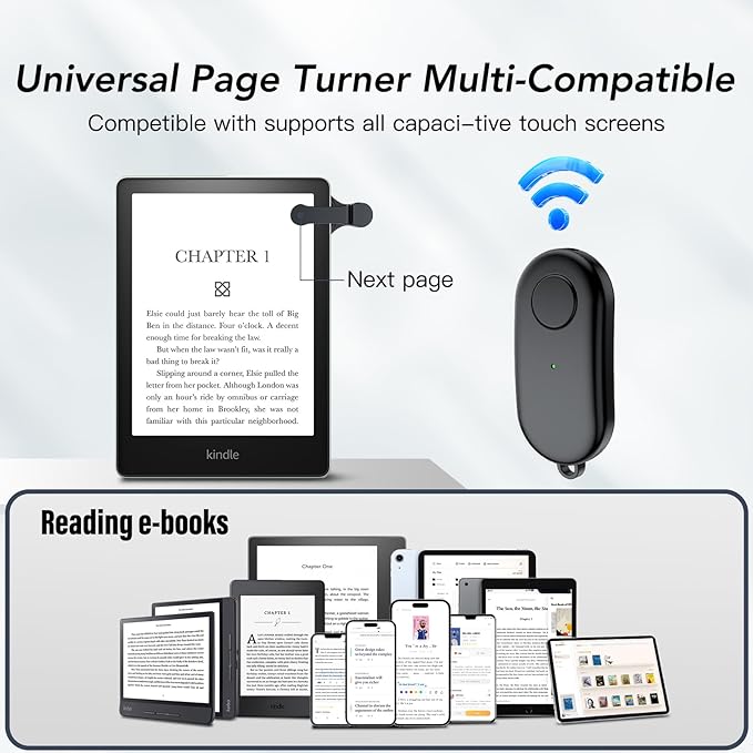 Remote Control Page Turner for Kindle Paperwhite Oasis Kobo eReaders,Kindle Clicker Page Turner Accessories for iPhone,iPad, Android Tablets Reading Novels,Camera Video Record&Shutter Selfie (Black)